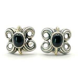 Lagos Caviar Two Tone Black Onyx Earrings